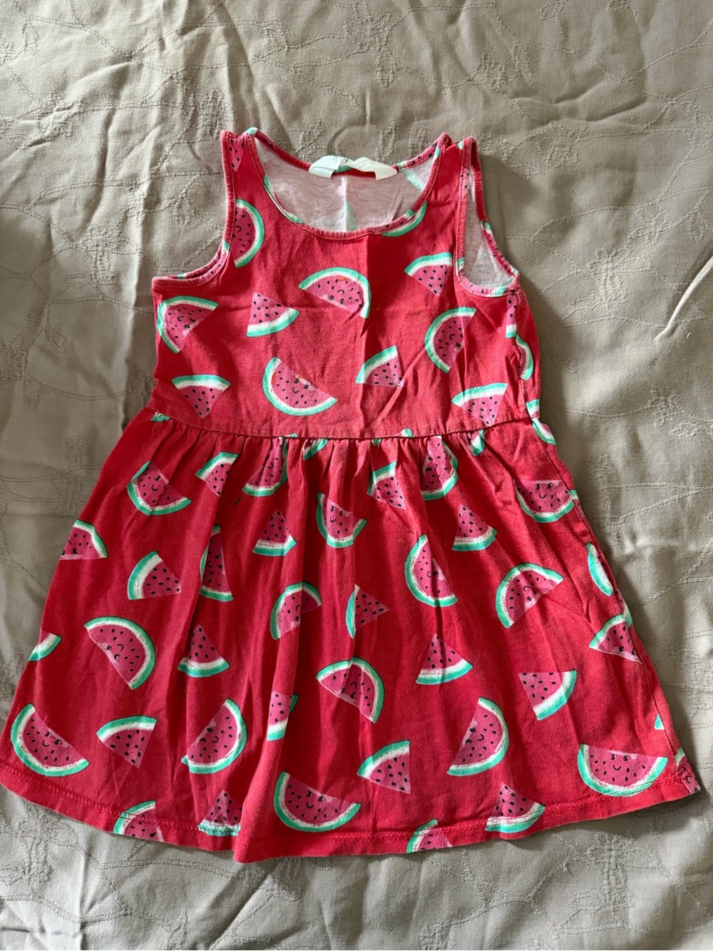 H&M Pink and Green Watermelon Print Sleeveless Dress